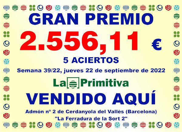 GRAN PREMIO LOTERÍA PRIMITIVA 22 DE SEPTIEMBRE